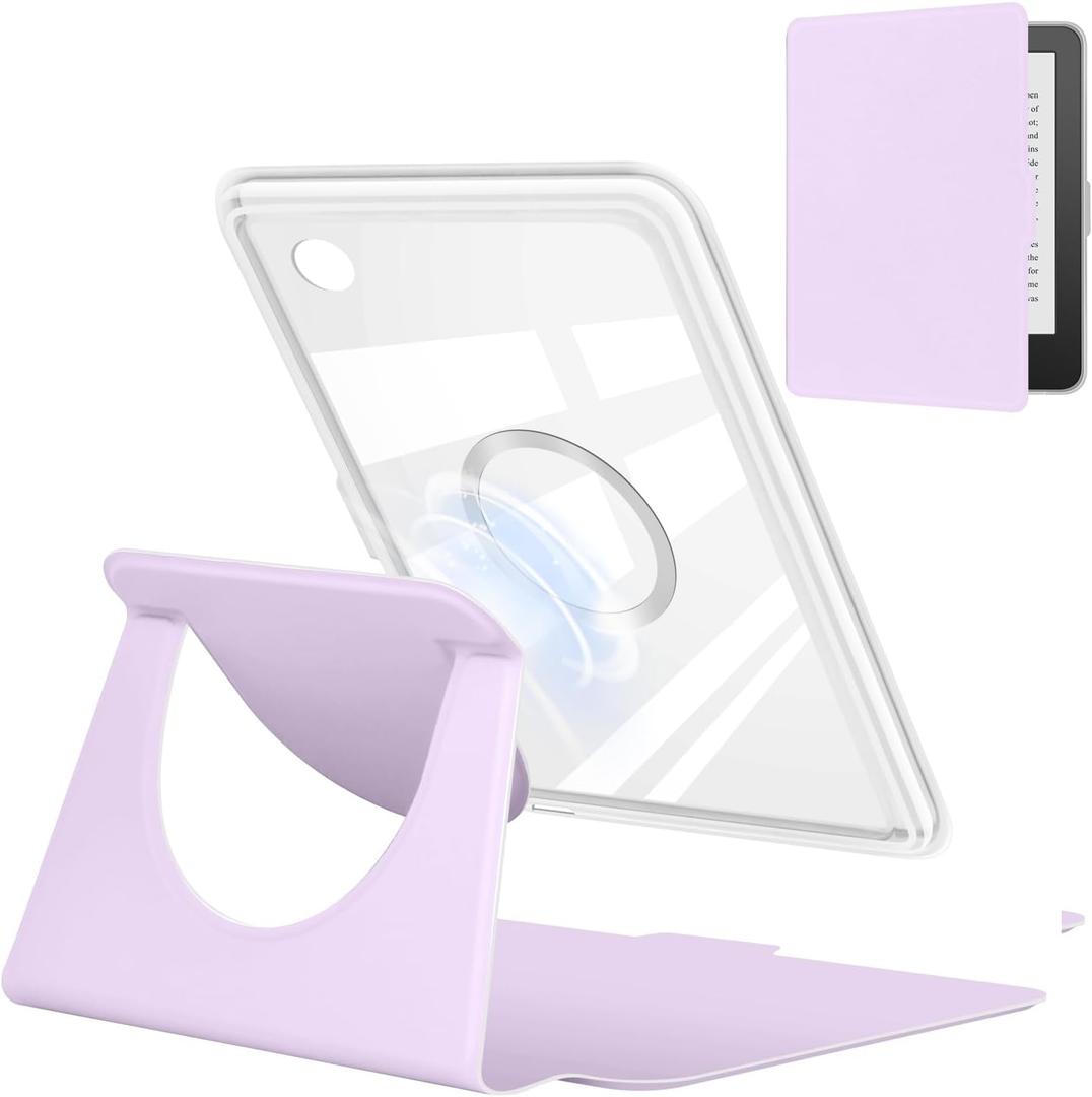 Youngme 360 Degree Rotating Case for 6" Kobo Clara Colour 2024 Released, Detachable Magnetic Design Protective Adjustable Stand Cover Clear Back with Auto Sleep/Wake (Light Purple)
