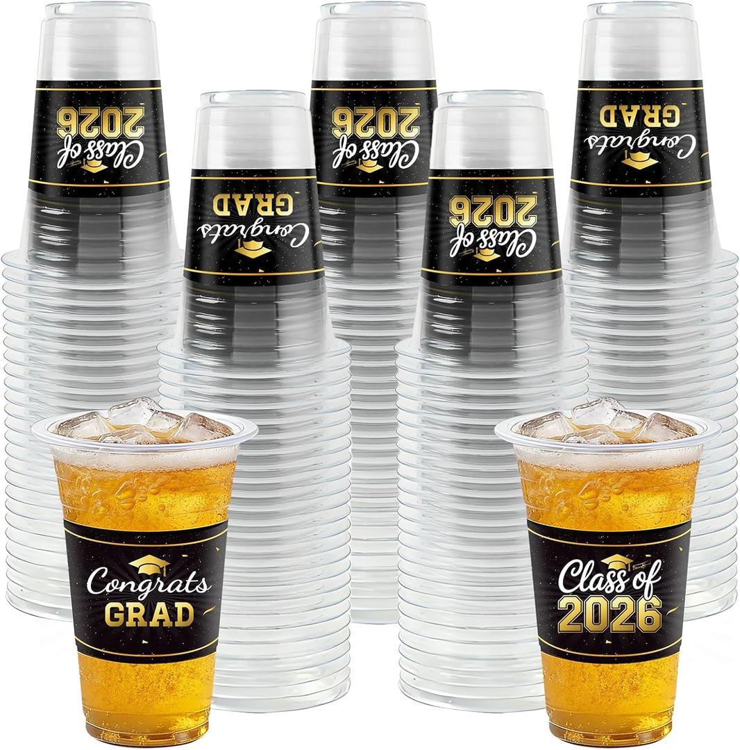 2 x HongyiTime 100 Pack 16 oz Graduation Cups, Class of 2026 Graduates Disposable Tableware Set- Graduation Party Supplies & Favors