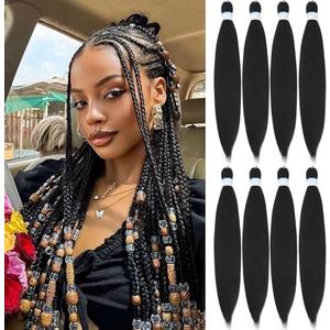 Berracy Braiding Hair Pre Stretched for Women Box Braids Synthetic Hair Extensions Texture Hot Water Setting Prestretched Braid Extension Girls Black (24inch 8Packs)
