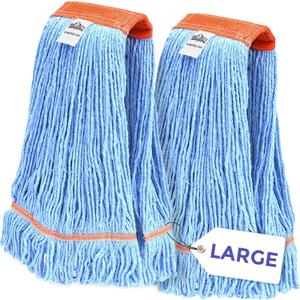 Nine Forty 2-Pack Industrial and Commercial-Grade Looped End Wet Mop Head Refill - Heavy Duty 20 Inch 4-Ply Premium Synthetic Yarn - for Optimal Absorption and Durability - Blue (2 Pack, Large)