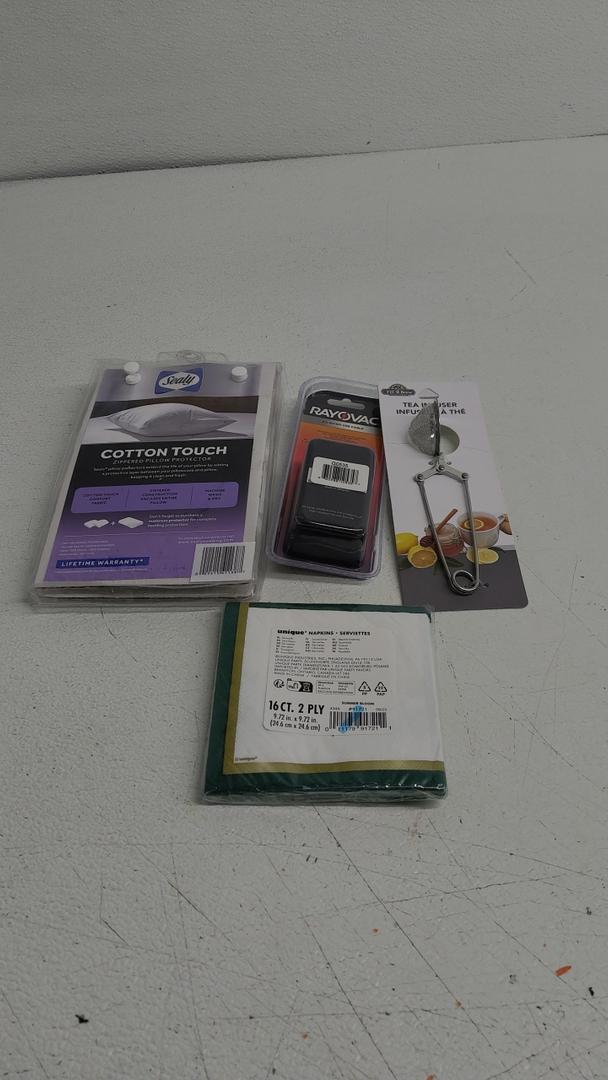SEALY COTTON TOUCH PILLOW PROTECTOR-JMB, MICRO USB SYNC & CHARGE CABLE 6FT BLACK, FILL & BREW STAINLESS STEEL TEA INFUSER, UNIQUE NAPKINS SERVIETTES 16CT 2PLY