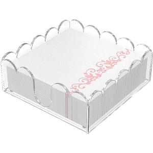 YAGELI Clear Acrylic Napkin Holder – Elegant Scalloped Tray for Cocktail, Bathroom, Kitchen & Dining – Flat Paper Towel & Disposable Napkin Organizer for Weddings, Bars, Hotels and Home(6.5x6.5in)