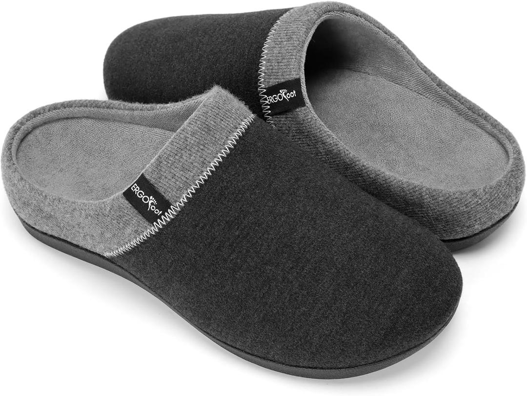 ERGOfoot Orthotic Slippers with Arch Support, Ideal for Plantar Fasciitis, Flat Feet, Heel Pain Relief, Slip on Clog Indoor Outdoor House Shoes with Anti-Skid Rubber Sole (9 Women/8 Men, Grey)