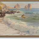 KISSFOX Vintage Framed Wall Art Decor Rustic Coastal Beach Pictures Wall Decor Ocean Aesthetic Canvas Art Prints Modern Farmhouse Paintings Artwork For Gallery Living Room Office Bedroom (16x24 in, Waves)