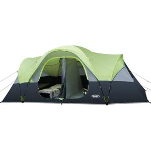 UNP Camping Tent 10-Person-Family Tents, Parties, Music Festival Tent, Big, Easy Up, 5 Large Mesh Windows, Double Layer, 2 Room, Waterproof, Weather Resistant, 18ft x 9ft x78in (Fluorescent green)