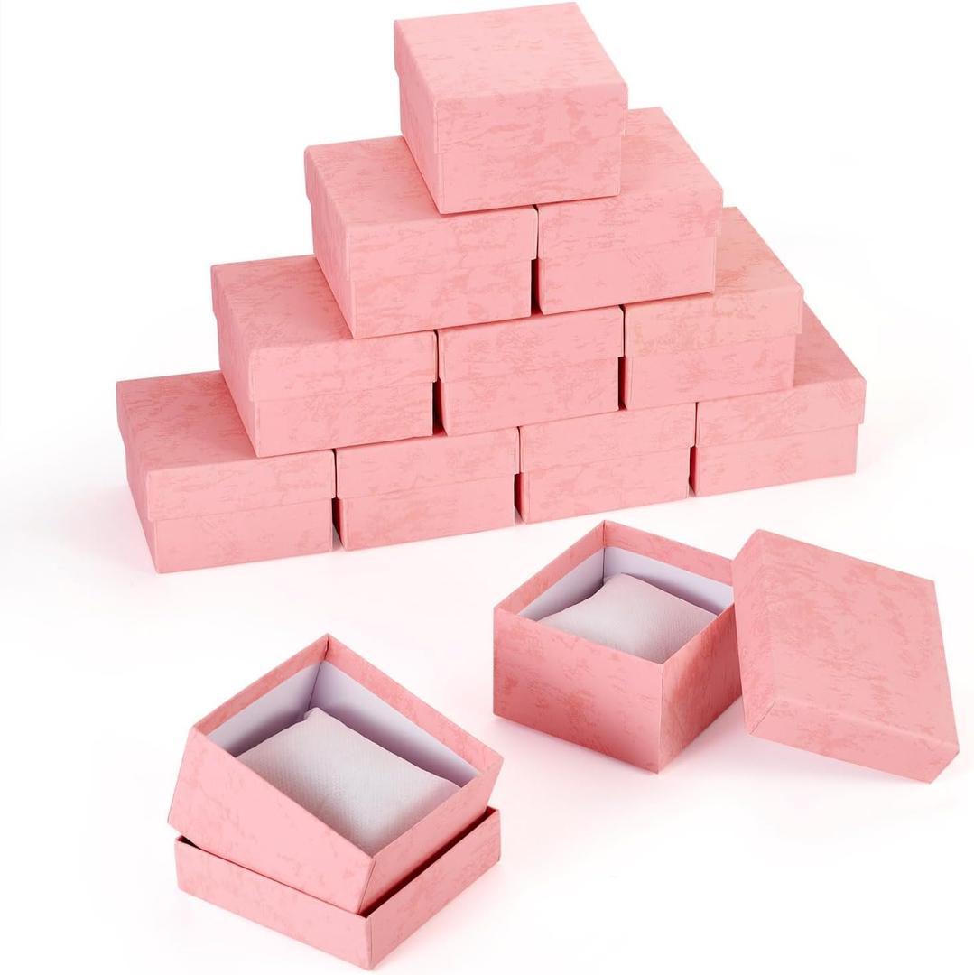 Spritewelry 12pcs Cardboard Watch Gift Box for Men Jewelry Bracelet Wristwatch Display Organizer Storage Box Square Small Gift Boxes with Pillow for Anniversary Birthday 3.2x3.3x2.2in (Misty Pink)
