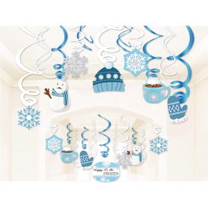 30Pcs Christmas Hanging Swirl Decorations Winter Wonderland Party Decorations Snow Frozen Ceiling Whirl Hanging Elk Snowflake Snowman Ceiling Swirls Snow for Frozen Party Decoration
