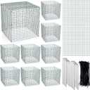 Zubebe 10 Pack Small Wire Plant Protectors Square Plant Protectors from Animals Mesh Cage Chicken Wire Cloche for Shrubs with Ground Stakes and Nylon Ties(Thickness 1mm,Dark Green)
