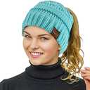 Rosoz 1&2 Packs Ponytail Beanie for Women,Winter Warm Beanie Tail Soft Stretch Cable Knit Messy High Bun Hat