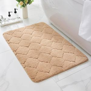 Bathroom Rugs 24x17, Machine Washable Non Slip Bath Mat for Shower Floor, Absorbent Quick Dry Bathmat with Rubber Backing for Bathroom Floor, Tub, Shower and Home Decor, Khaki