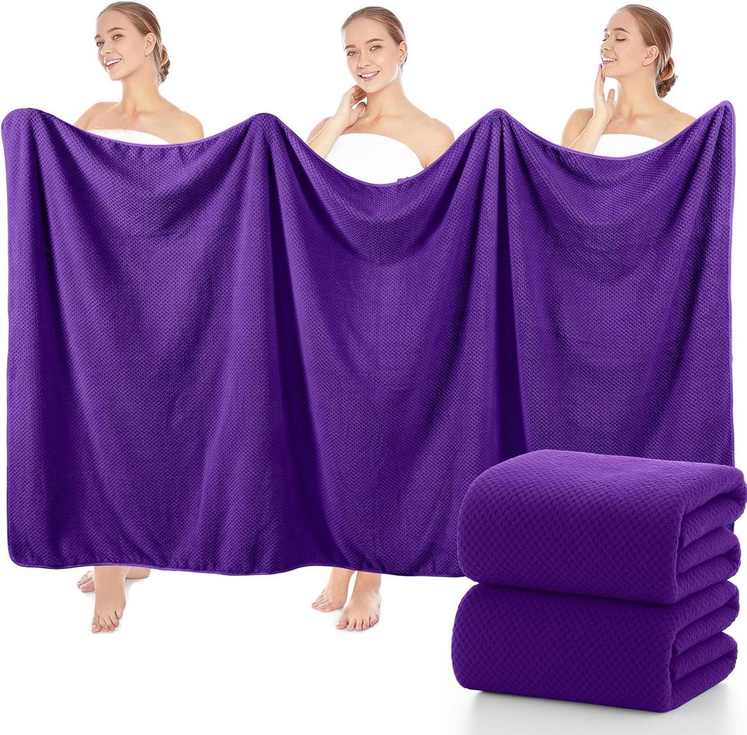 Lounsweer 2 Pcs Extra Large Bath Towel Set 40 x 80 Inches Oversized Bath Sheets for Adults Jumbo Soft Highly Absorbent Coral Fleece Shower Towel for Hotel Bathroom Guest Spa Gym (Purple)