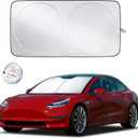 EcoNour Windshield Sun Shade for Tesla Model 3/Y 2017-2026(Fit Model Y Juniper 2025-2026/Model 3 Highland 2024)Upgraded Foldable Sunshade, Window Sun Visor Protector, Blocks UV Rays Keep Your Car Cool