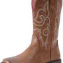 IUV Cowboy Boots For Women Square Toe Wide Western Boots Mid Calf Cowgirl Boots Pull On Fashion Embroidered Cowboy Boots Size 9