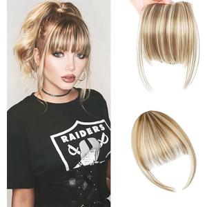 GXOIPNS Bangs Hair Cilp in Bangs French Fake Bangs Clip in Hair Extensions Fringe with Temples Hairpieces for Daily Wear Cilp in Bangs for Women Light Blonde Mix Bleach Blonde