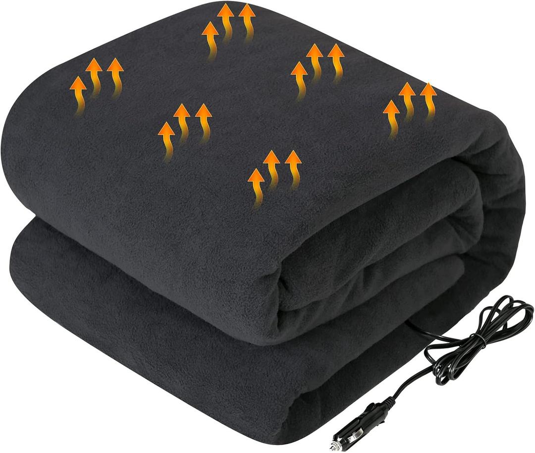 Westinghouse Heated Car Blanket with 3 Heating Levels, 4 Hours Auto Off, 12 Volt Electric Blanket for Car, Truck, SUV, RV, Machine Washable, 59" x 43,(Charcoal,Upgrade Model), Medium