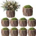 8 Set Wooden Vase for Centerpieces Wedding Flower Table Centerpieces Decor Rustic Bark Stump Bucket Farmhouse Wood Planter Pot for Woodland Party Window Home (Fake Green Moss,Large)