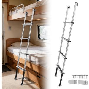 Marudina RV Bunk Ladder, 11-Level Adjustable 57"-66", Wide Anti-Slip Steps | 350lbs Capacity, Lightweight Aluminum Frame with Flexible Hooks, Step Ladder for RVs, Campers & Dorms