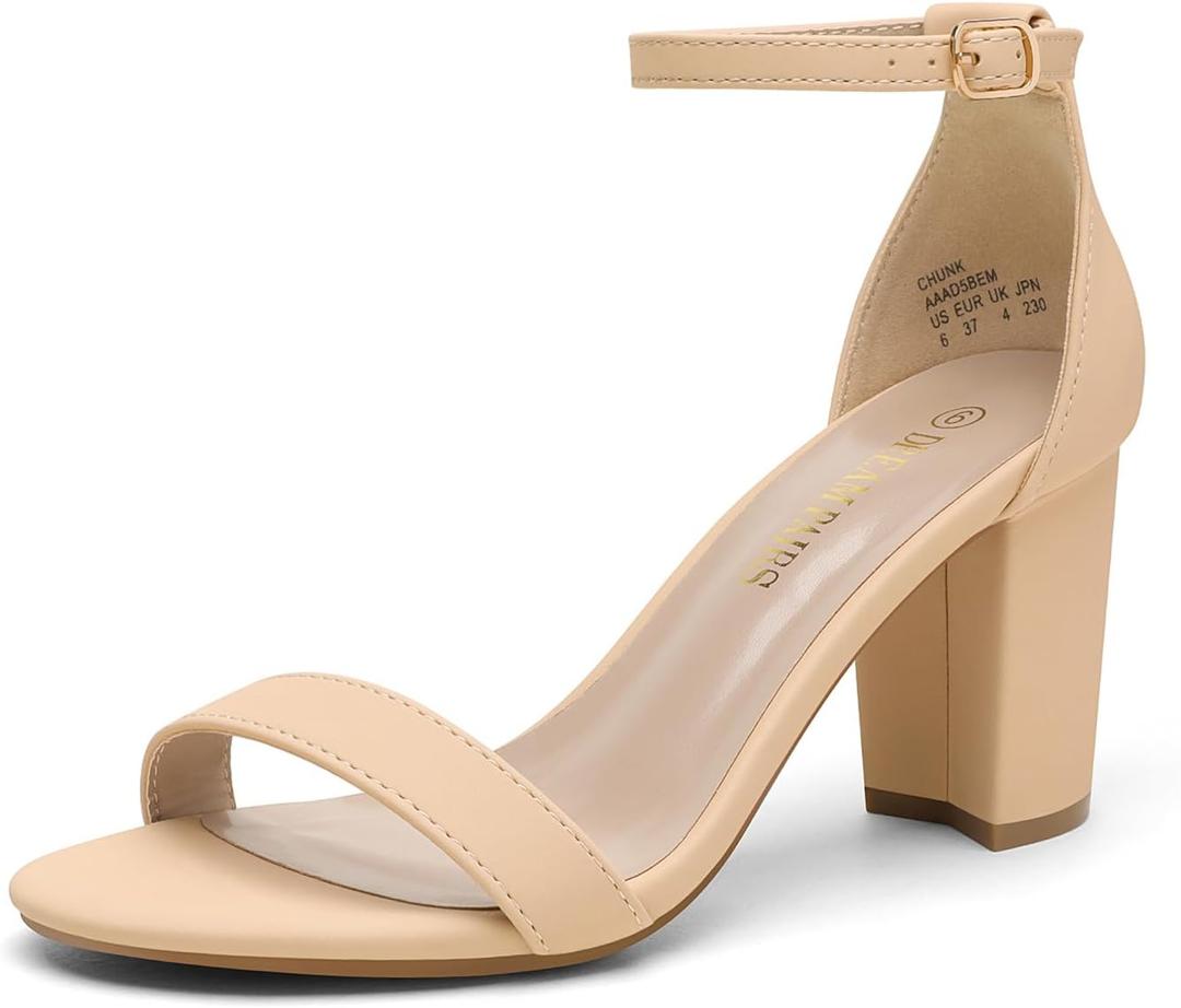 DREAM PAIRS Women's Chunk Low Heel Pump Sandals, 7.5, Nude/Nubuck