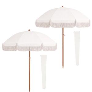 Klyyo Clyro 2 Pcs 7ft Boho Beach Patio Umbrella with Fringe, Beige