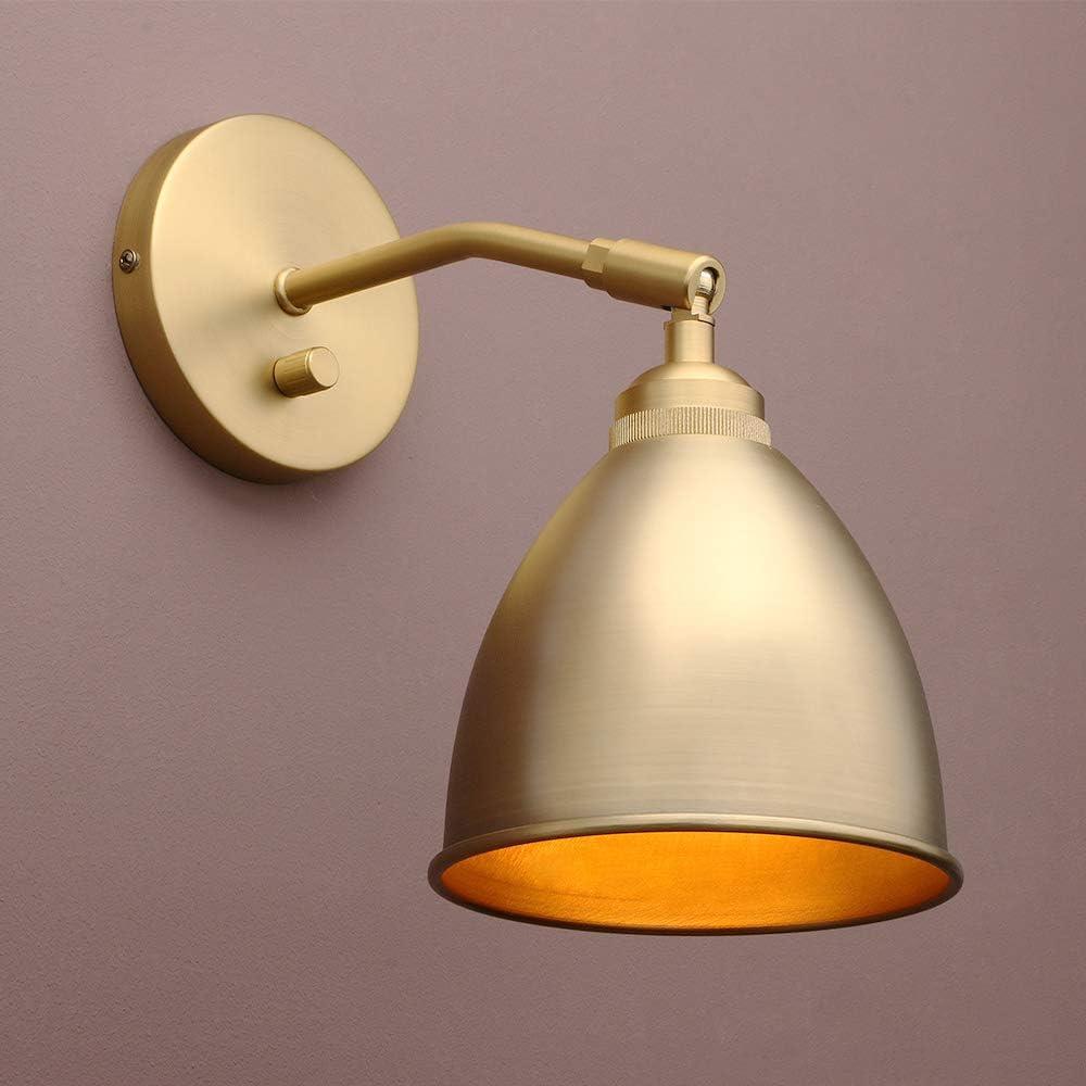 Yosoan Vintage Wall Sconce Bookcase Light, 1-Light Dimmable On Off Switch Hardwired Industrial Mount Metal Fixture Lighting Lamp with 6.1" Oval Antique Metal Shade in-Build Gold Reading Light for Bed