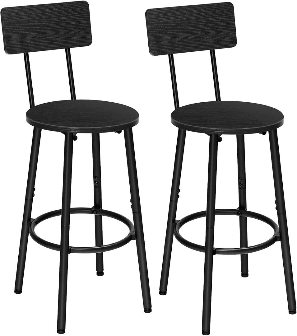 HOOBRO Bar Stools,Set of 2 Round Bar Stools with Back,25.2" Bar Chairs for Kitchen Island, Dining Room,Counter Height Barstools, Easy to Assemble, Black BK32BY01G2