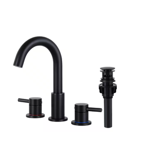 8 in.3 Hole Installation 2 Handle Widespread Bathroom Faucet with Pop-up Drain and 360° Swivel Spout in Matte Black