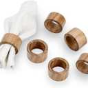 MyGift Rustic Natural Solid Acacia Wood Rings for Cloth Dinner Napkins, Decorative Napkin Holders for Dining Serviettes, Set of 6 - Handcrafted in India