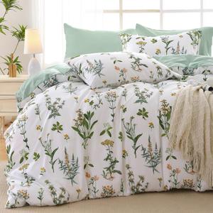 MUXHOMO Full Comforter Set, Green Elegant Floral Print Bed in a Bag 7 Pieces, Ultra Soft & Breathable Reversible Botanical Pattern Bedding Set with Comforter, Sheets, Pillowcases, and Shams