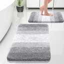 OLANLY Ombre Bath Rug and Bathroom Rugs Sets 1 Piece, Bath Rug Size 24x16 and Bathroom Rug Set Size 24x16+30x20 in Light Grey, 3 Item Bundle