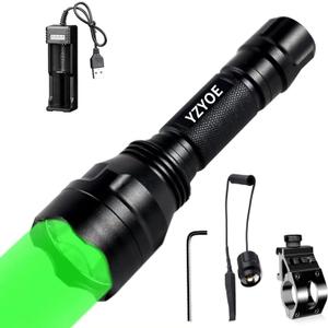 Rechargeable Green Light Tactical Flashlight500 Yards Green LED Light kit, Universal Picatinny Rail Mount with Pressure Switch for Long Distance Night Observation.