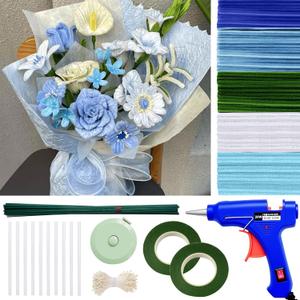 500 Pcs Pipe Cleaners for Crafts 5 Coloars Chenille Stems with Glue Guns & Tape Measure Perfect for DIY Projects, Holiday & Room Decorations, Arts and Crafts Activities (Blue, 12in x 8mm)