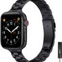 Thin Band Compatible with Apple Watch 38mm 40mm 41mm 42mm, Premium Stainless Steel Metal Replacement Adjustable Wristband Strap for iWatch Series 10 Women Men (Black)