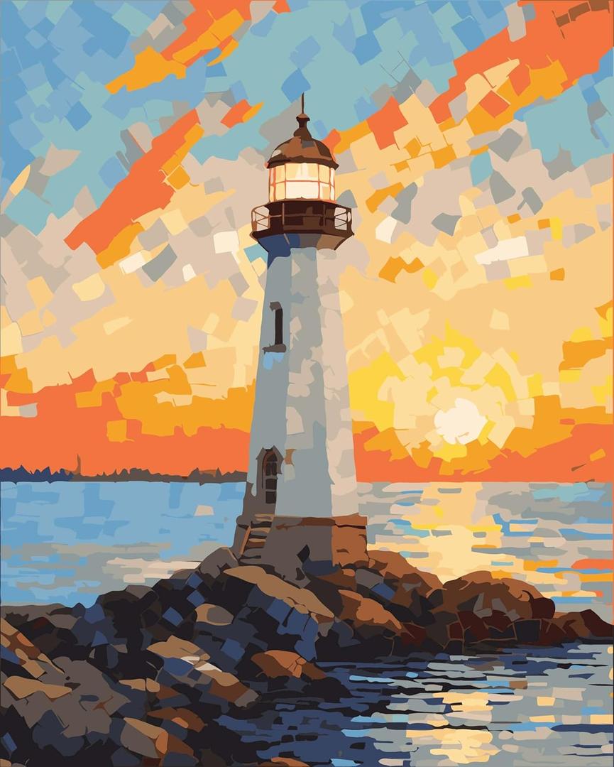 2 x Paint by Numbers for Adults Lighthouse,Adult Paint by Number Kits on Canvas,Sunset Scenery DIY Acrylic Paint by Numbers Gifts Home Decoration for Living Room