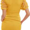 ZIUMUDY Floral Mesh Bishop Short Sleeve Maternity Bodycon Dress Maternity Photoshoot Baby Shower Dress (Yellow, M)