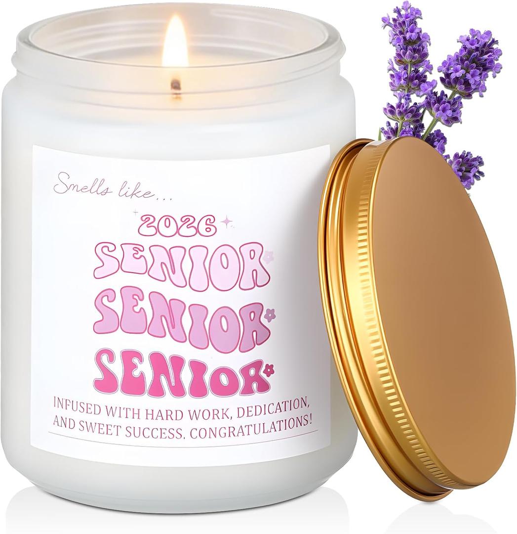 Class of 2026 Scented Candle Senior Night Gifts Senior 2026 Graduation Gift for Her Women Team Coach Player Funny Graduations Gifts for Masters Degree, College, High School(Pink)