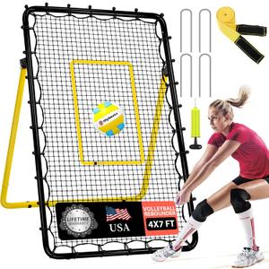 6-Angle Adjustable Volleyball Rebounder Net 7x4ft, High Stable Bounce Back Training Equipment for Practicing Volleying Bumping Spiking with High-Tension Net, PU Volleyball and Pump, Stakes