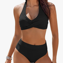 AI'MAGE Women's High Waisted Bikini Sets Tummy Control Swimsuits 2025 Two Piece Bathing Suits Color Block Halter Swim Suits, Black Color ,2XL