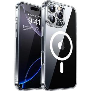 CANSHN Magnetic Compatible with iPhone 16 Pro Case Clear, Upgraded [Full Camera Protection] [Compatible with Magsafe] Non-Yellowing Protective Shockproof Bumper Phone Cover 6.3 Inch - Clear