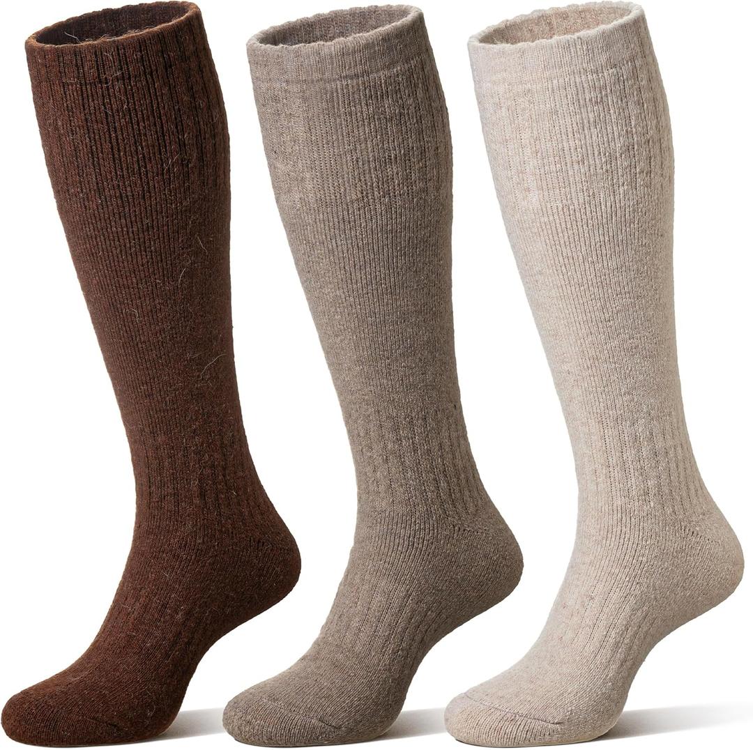 Eocom Unisex Merino Wool Ski Socks Thermal Warm Winter Thick Knee High Long Snowboarding Boot Socks for Women Men 3 Pairs (Large, Coffee)