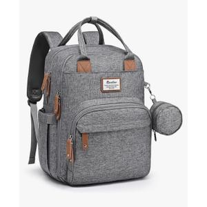 RUVALINO Diaper Bag Backpack-Multifunction Travel Baby Diaper Bag with Changing Pad, Insulated Bottle Holders & Pacifier Case, Large Capacity, Waterproof, Gray