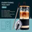 Pandaloo Glass Cups With Lids and Straws -20 Fl Oz- Perfect Size Iced Coffee Cup - Smoothie Cup With Bamboo Lid and On the go Lid - Glass Tumbler With Straw (1 Count (Pack of 1), Black Saphir)