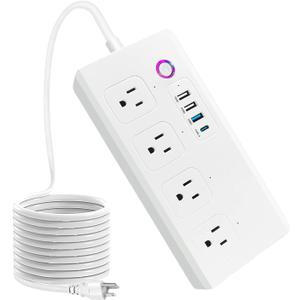 Smart Power Strip WiFi Surge Protector Extension Cord Voice Control Compatible with Alexa Google Assistant, 4 AC Outlets 4 USB Port, Individual Remotely Control, Timer Schedule, No Hub Required