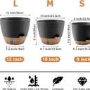 QRRICA Self-Watering Plant Pots with Water Level Indicator, Drainage Holes & Saucers 12/10/9 Inch Large Plastic Planter Set for Indoor & Outdoor Plants(Black)