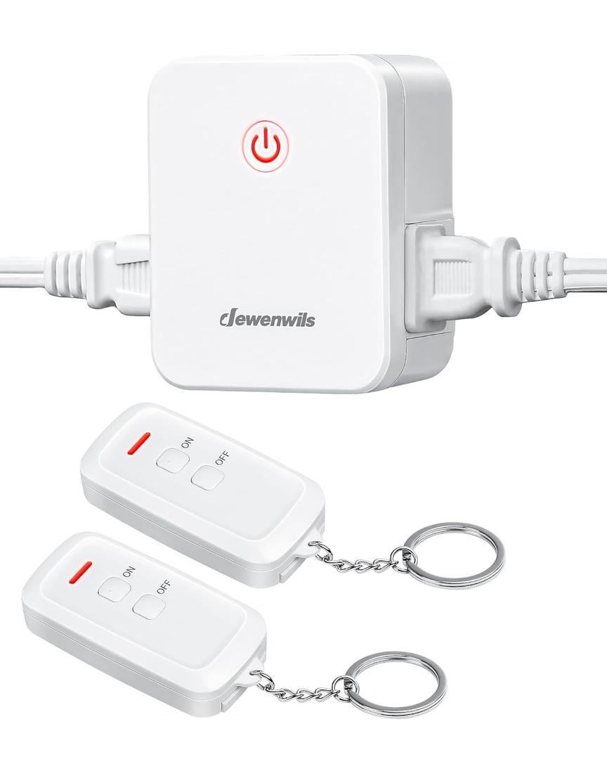 DEWENWILS 2 Side Outlets Remote Control Outlet with 2 Remotes, No Interference Wireless Remote Outlet Light Switch with 2 Outlets, 15A/1875W, 100ft RF Range, Programmable