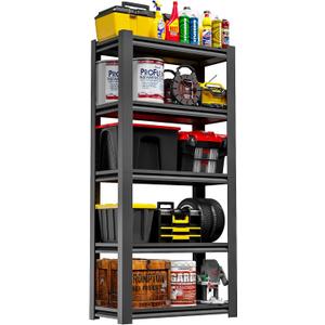 72" H Garage Shelving 2500LBS Heavy Duty Storage Shelves Adjustable 5 Tier Metal Shelves for Storage Garage Industrial Shelving Utility Racks,16" D*36" W*72" H,Black