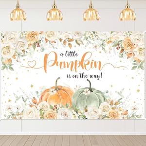 Mocsicka Pumpkin Baby Shower Backdrop Fall Baby Shower Background A Little Pumpkin is On The Way Party Decoration Photo Booth Props (6x3.6ft)