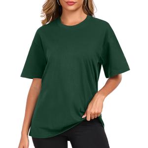 Womens Oversized Cotton T Shirts Crewneck Short Sleeve Tops Heavyweight Casual Loose Fit Drop Shoulder Fashion Tees XL