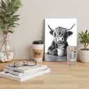 Funny Highland Cow Canvas Wall Art Set of 3, Black and White Cow Wall Decor Paintings, Farm Animal Poster Pictures Prints Vintage Rustic Farmhouse Home Decor for Bar Kitchen Dining Room 16x24 Inch