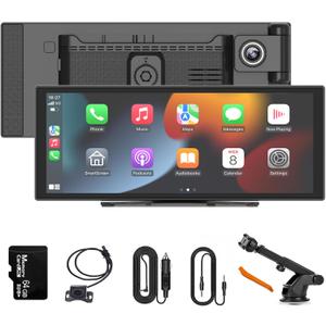 11 Inch Wireless Apple CarPlay & Android Auto Screen for Car,with 4K Dash Cam,Ultra-Light Touchscreen, IP68 1080P Backup Camera, GPS Navigation, Voice Control, Mirror Link (Dark Gray, 64, GB)