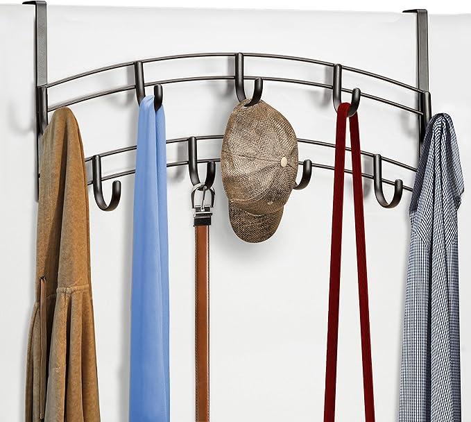 JOBOJO Life Home Over Door Hooks Rack - 9 Hook Over Door Hanger - Over Door Towel Rack - Hanging Towels or Clothes - Bathroom, Bedroom or Laundry Room - Black